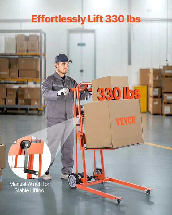 330 lbs Material Lift Winch Stacker, Pallet Truck Dolly, 42.9 in Max Lift, DOBA-LWS330