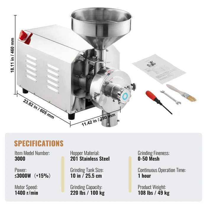 3000W Grain Grinding Mill, High-Power Food Processing Machine, Heavy-Duty Grain Grinder, DOBA-GM3000
