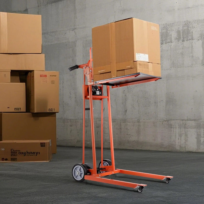 330 lbs Material Lift Winch Stacker, Pallet Truck Dolly, 42.9 in Max Lift, DOBA-LWS330