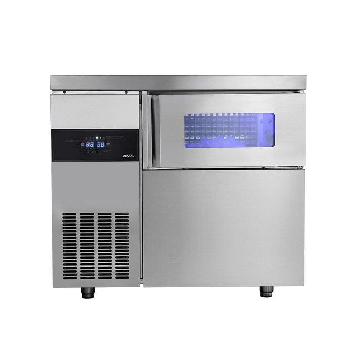 265 lbs/24H Commercial Ice Maker, Stainless Steel with Worktop, 66 lbs Storage & 126 Cubes per Cycle, Self-Cleaning Freestanding Design, DOBA-IM265