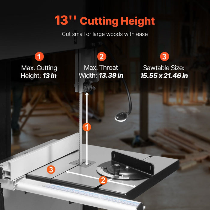 13.39" Woodworking Bandsaw, 1100W (1.5 HP) Benchtop Saw, 440–846 RPM Variable Speed, Precision Cutting for Woodworking, DOBA-BS1339