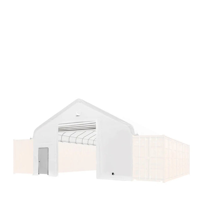TMG Industrial Front & Back End Wall Kit, Custom Cut for TMG-ST3041CV and TMG-ST3041CE Container Peak Roof Shelter Pro Series, Front wall with mechanical rollup door, Steel Man Door, Rear closed wall, 17 oz PVC, TMG-ST30CFB