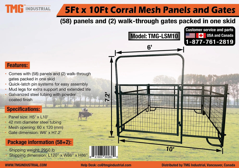 TMG-LSM10 5' x 10' Livestock Corral Mesh Panels and Gates (58 panels & 2 gates packed in one skid)
