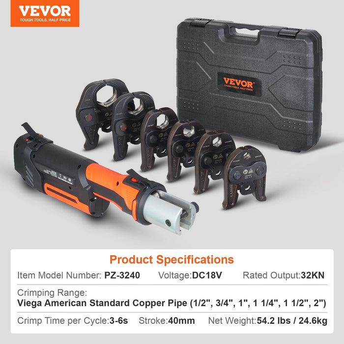 Pro Press Tool Rohrpressset, Akku-Presswerkzeug mit 6 austauschbaren Backen, DOBA-PPT6